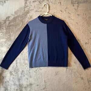 Theory Cashmere Colorblock Crew Neck Sweater Size P Petite Blue